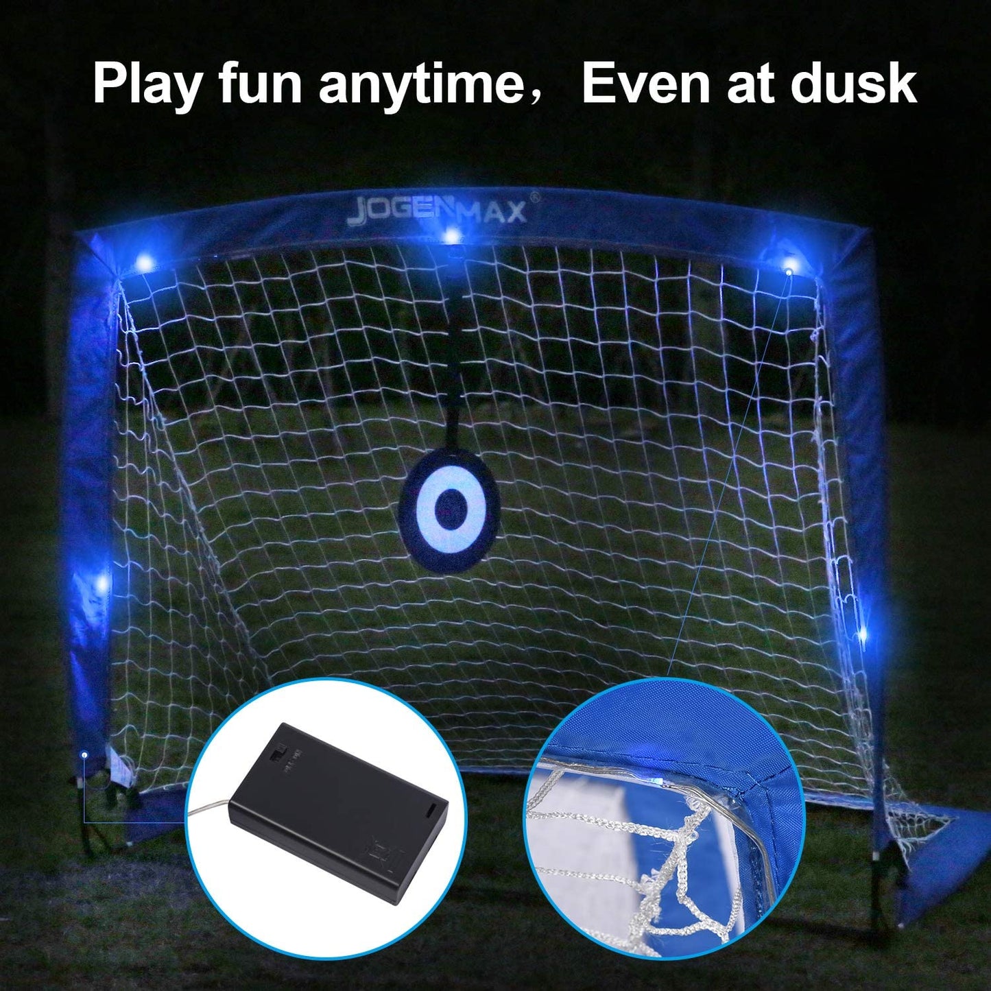 JOGENMAX Portable Soccer Goal, Pop Up Goal Nets with Aim Target,Set of 2, with Agility Training Cones,Led Lights and Carry Case Gift for Kids Teen Boy & Adults Size 4‘X3’X3‘