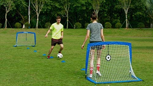 JOGENMAX Portable Soccer Goal, Pop Up Goal Nets with Aim Target,Set of 2, with Agility Training Cones,Led Lights and Carry Case Gift for Kids Teen Boy & Adults Size 4‘X3’X3‘